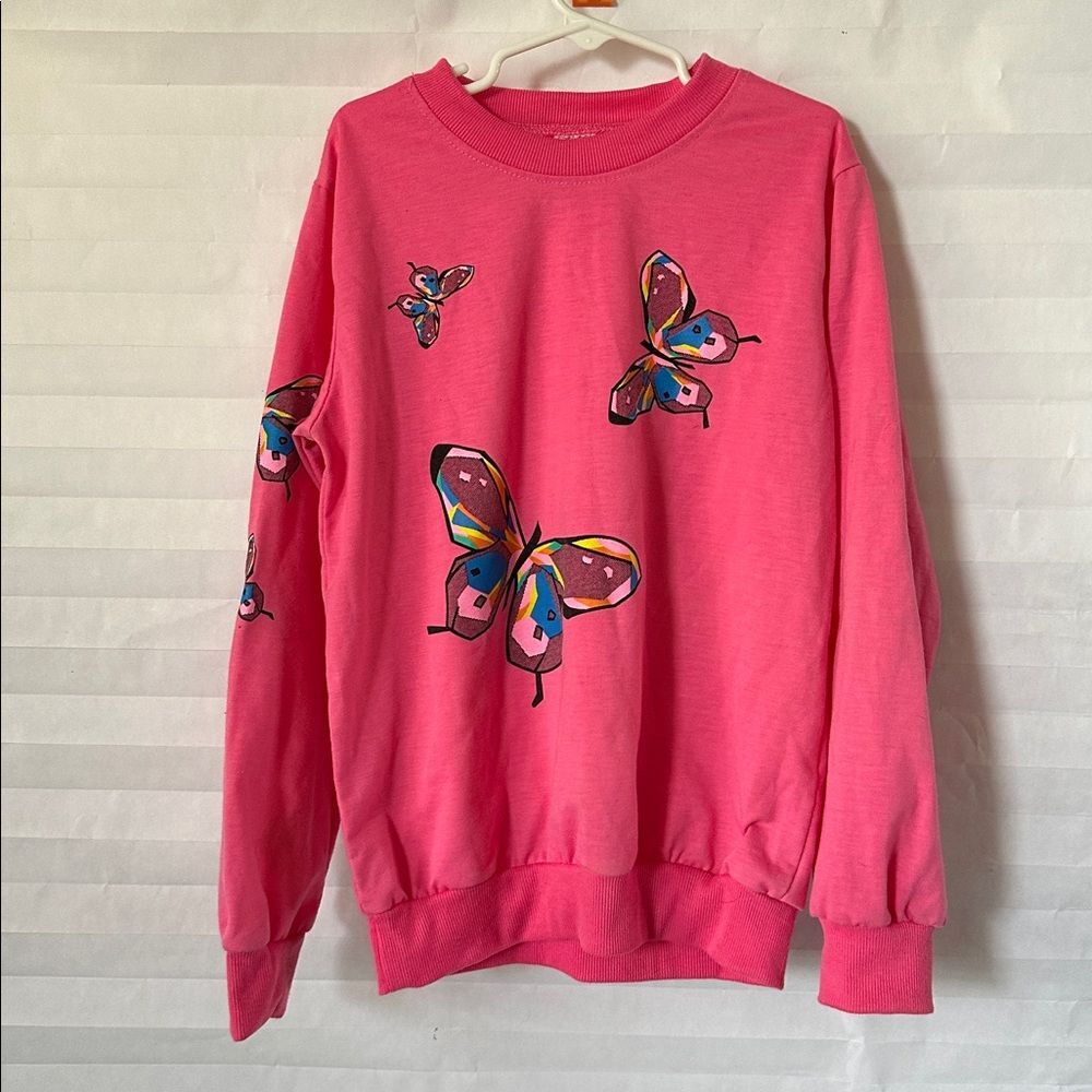Girls Unbranded Pink Butterfly Graphic Sweatsuit Set Size 9/10